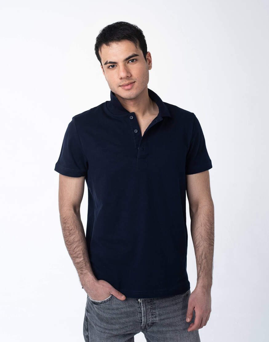 Мужская рубашка ПОЛО тёмно-синяя оптом